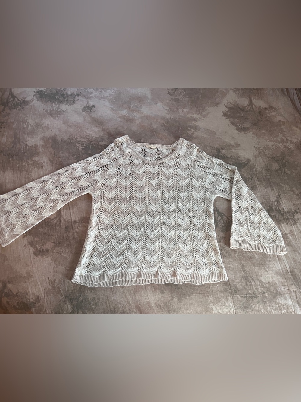 lovestitch Cream Open-Knit Chevron Sweater